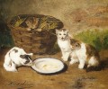 Kittens by a Bowl of Milk Alfred Brunel de Neuville